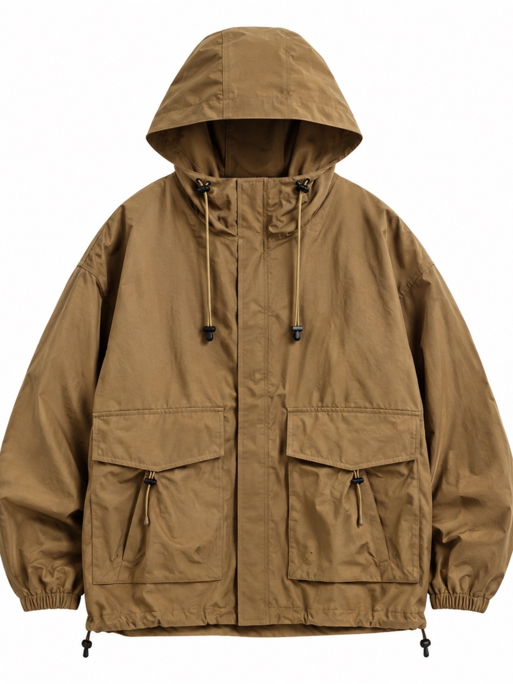 Oversized Coffee-Tone Waterproof Rain Jacket — Full Zip Hooded